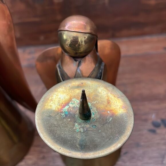 Vtg brass & copper angel candle holder Christmas decorations - Picture 3 of 7